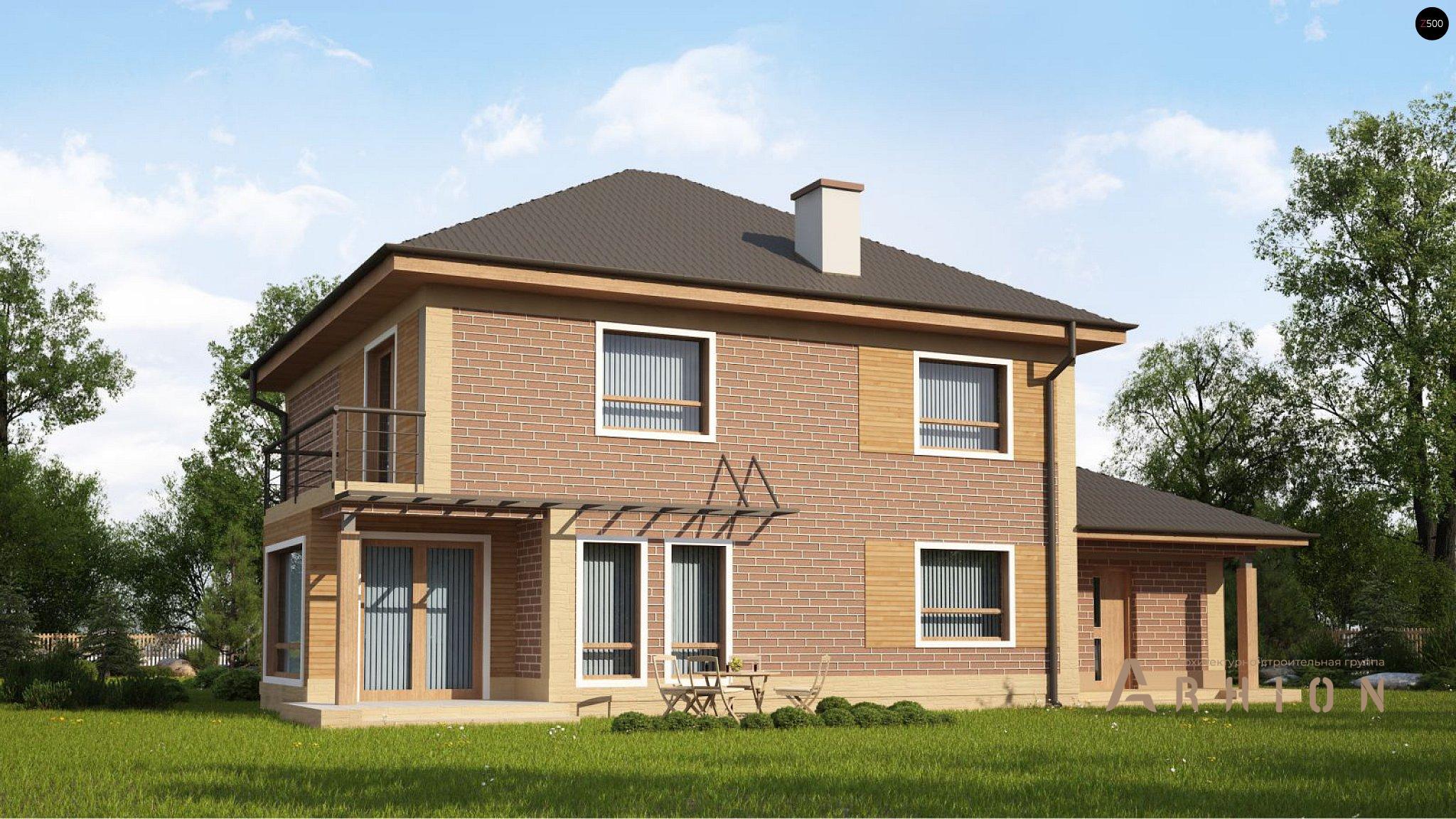 1. Проект двухэтажного дома в современном стиле с четырехскатной, Zx12 k, площадью - 206 кв c терассой, балконом, гаражом, эркером